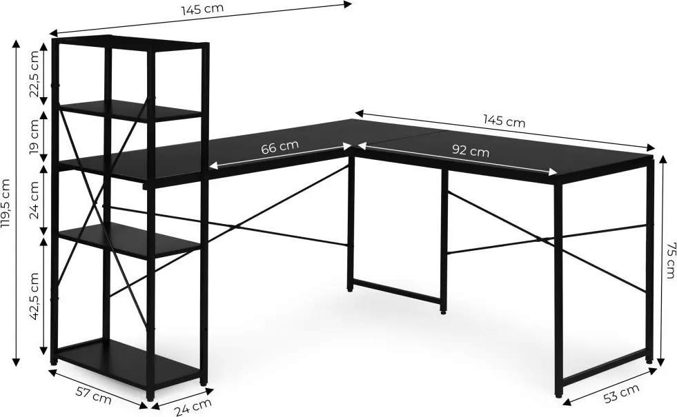 Ъглова работна и игрална маса с рафтове