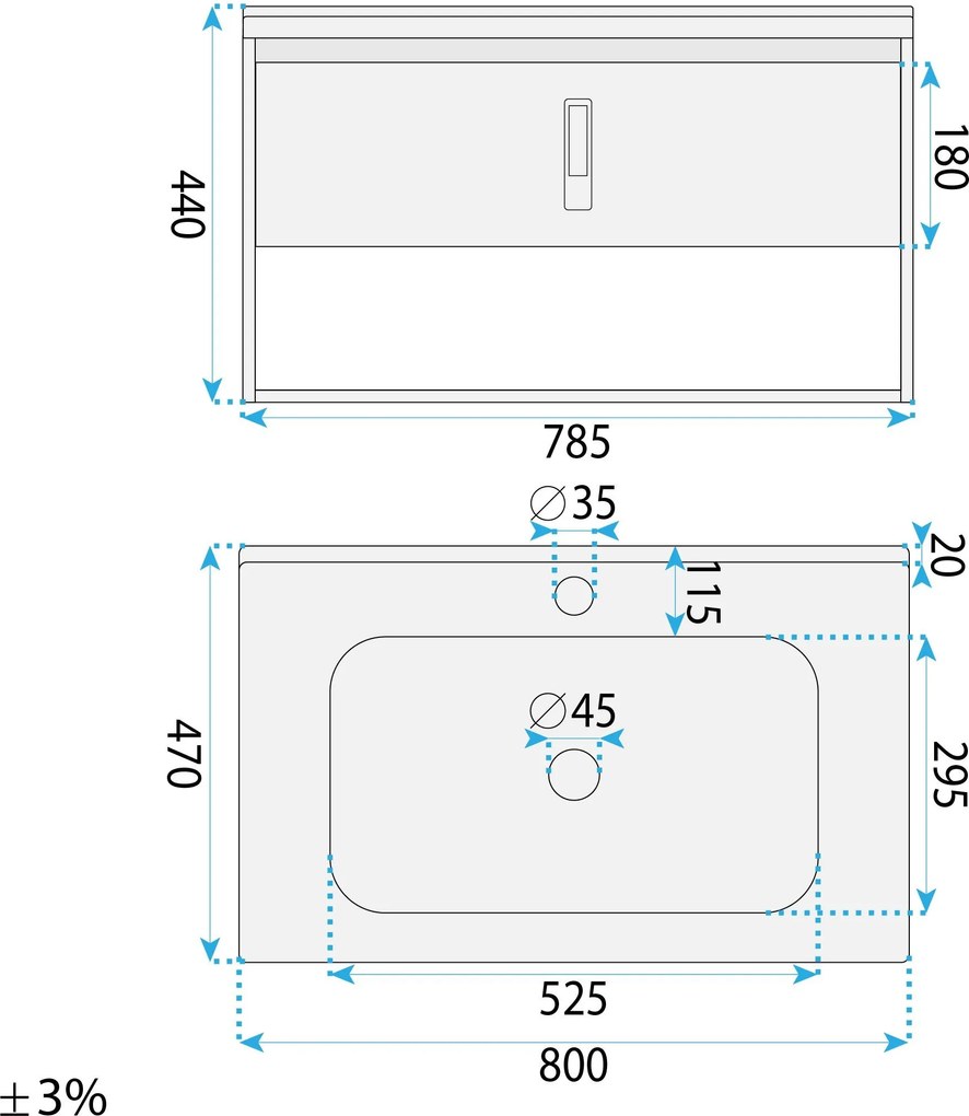 Комплект мебели за баня с мивка Toledo 80cm Grey