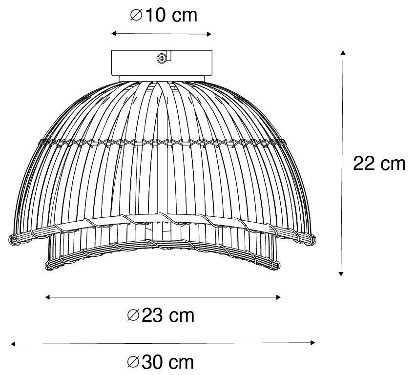Ориенталски плафон черен с естествен бамбук 30 см - Pua