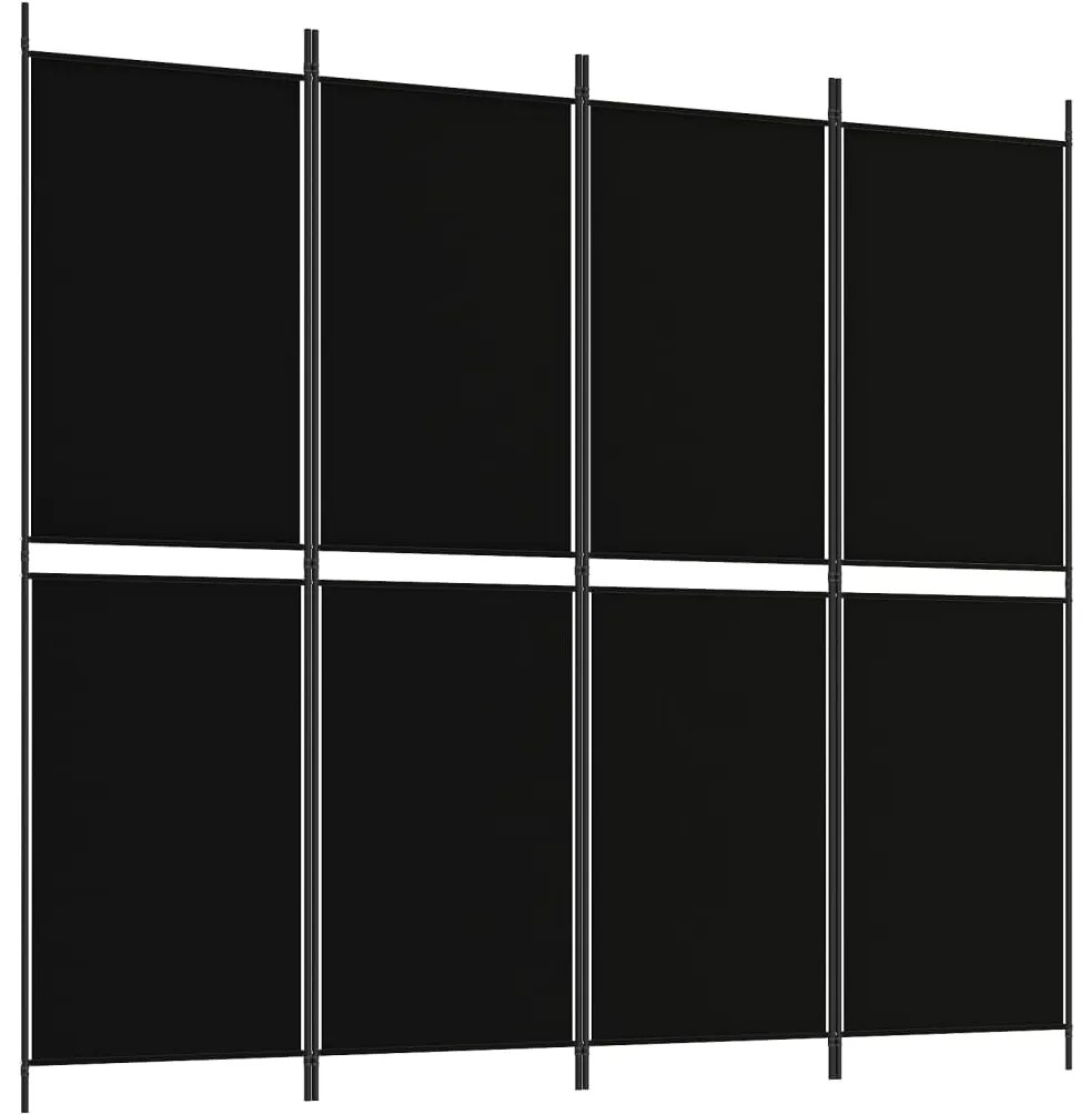 350217 vidaXL Параван за стая, 4 панела, черен, 200x180 cм, плат