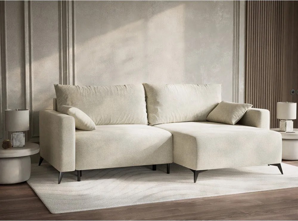 Кремав шенилов сгъваем/с място за съхранение ъглов диван (десен ъгъл) Leon – Maison de Rêve