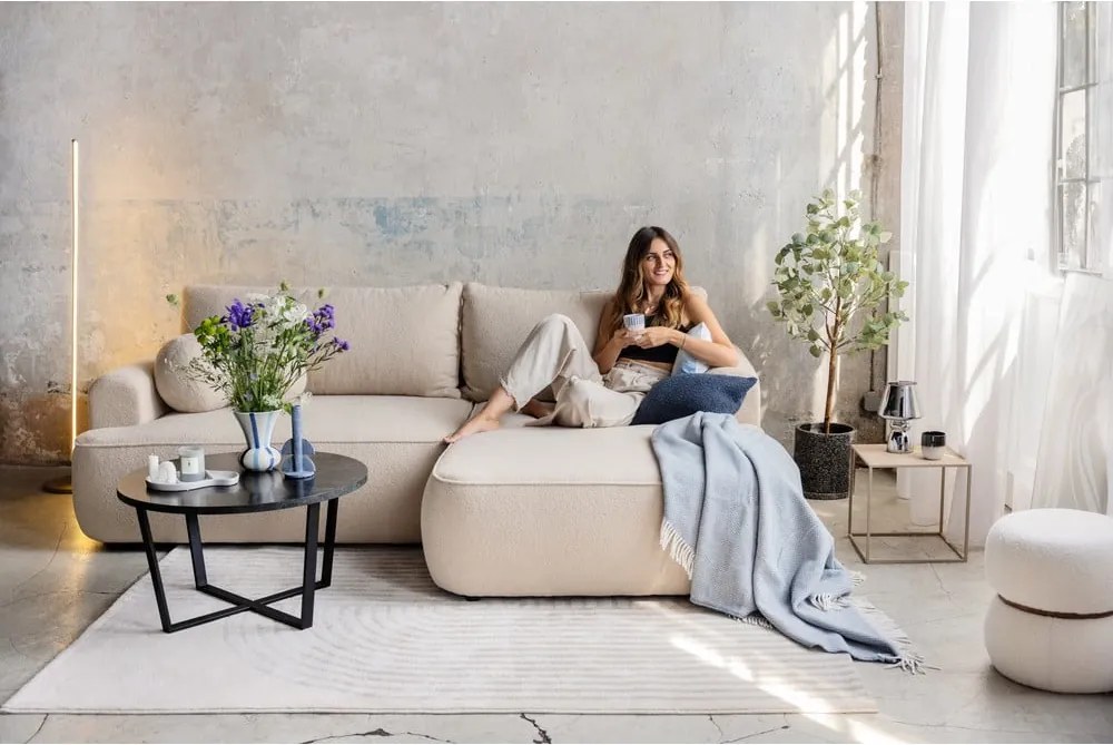 Сив разтегателен ъглов диван от букле (десен ъгъл) Quinoa – Bonami Selection