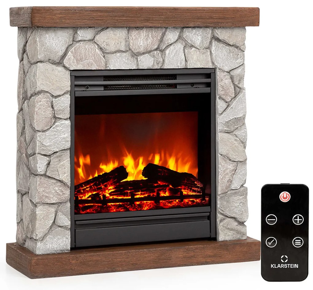 Klarstein Lienz, електрическа камина, 1800 W, външен вид камък, дистанционно управление, кафяво