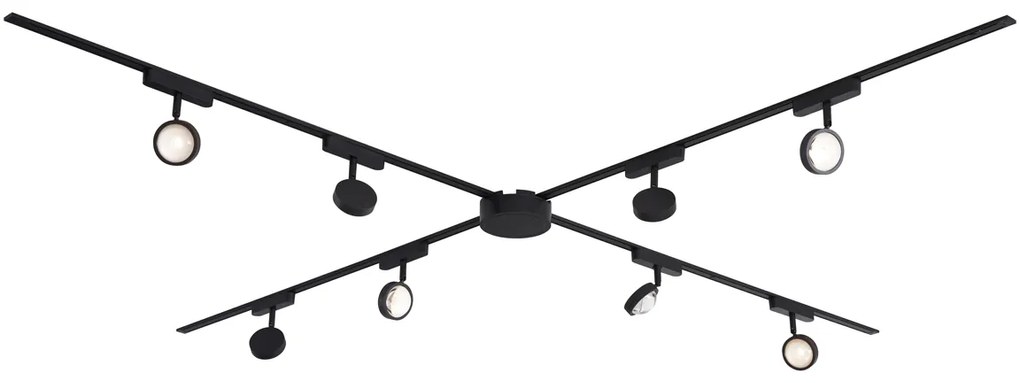 Модерна релсова система за осветление с 8 черни прожектора 1-фазов - Magnetic Lance