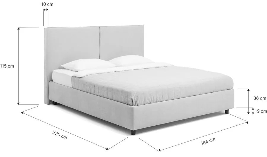 Сиво тапицирано двойно легло с място за съхранение и включена подматрачна рамка 180x200 cm Myra Bold – Bonami Selection