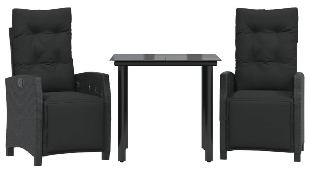 3212967 vidaXL Градински комплект от 3 части с възглавници черни полиратан