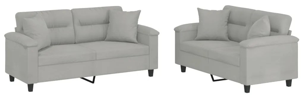 3202327 vidaXL Комплект дивани 2 части с възглавници светлосив плат микрофибър