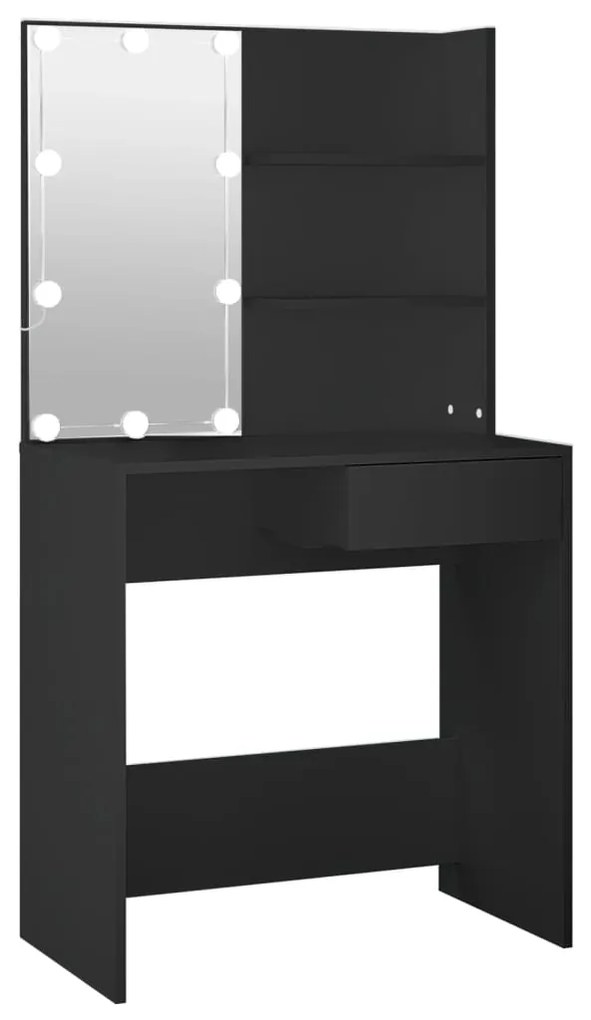 808802 vidaXL Тоалетка с LED, черна, 74,5x40x141 см