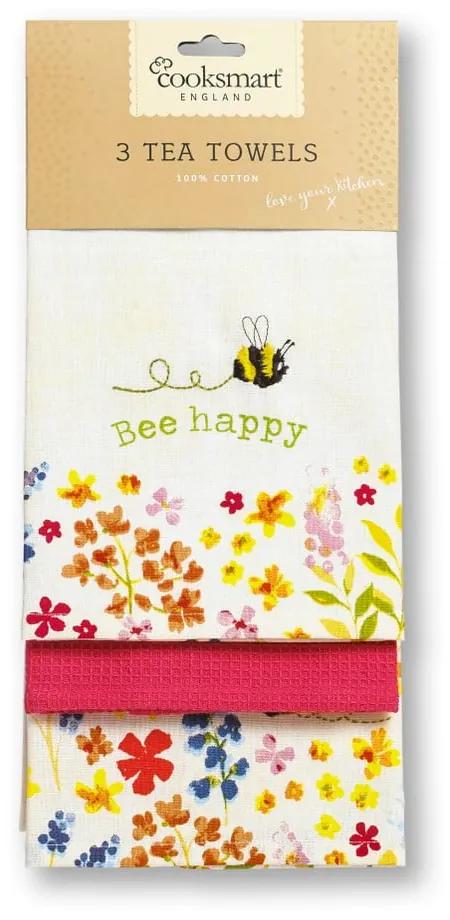 Комплект от 3 памучни чаени кърпи Be Happy Bee Happy - Cooksmart ®