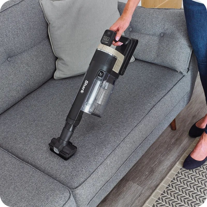 Вертикална прахосмукачка Shark Stratos True Pet Flexology IZ400EUT, 309W, 0.7L, Автономия 60 мин, Clean Sense IQ, Pet Pro, LED, Powerfins, Тъмносив/шампанско