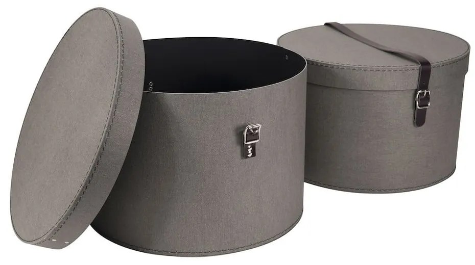 Сиви картонени кутии за съхранение в комплект 2 бр. с капаци ø 37,5x25,5 cm Rut Canvas Paper Laminate – Bigso