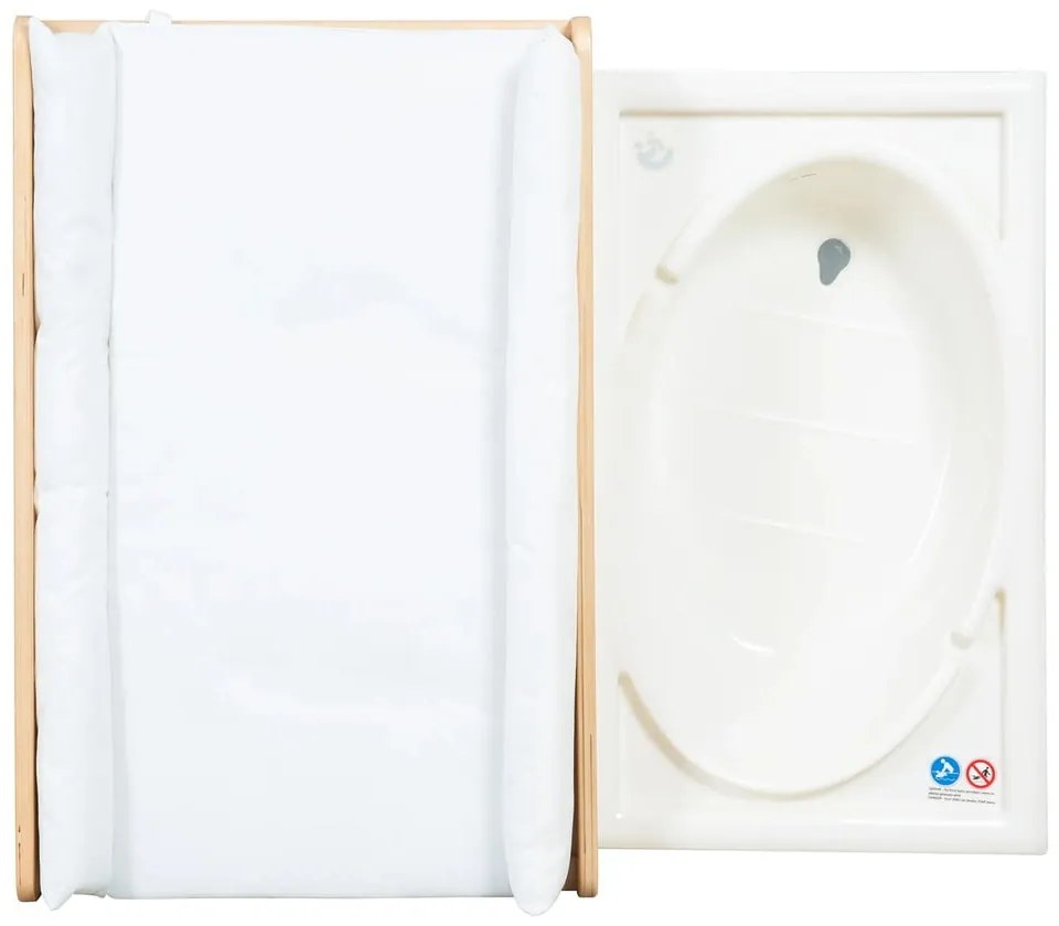 Маса за повиване от декор от бреза в бял и естествен цвят Baby Pool – Roba