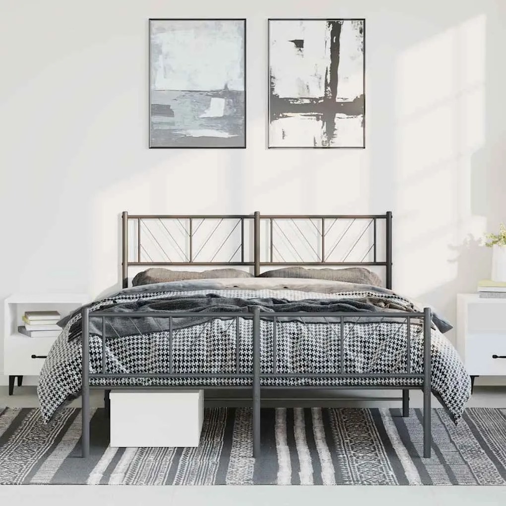 372199 vidaXL Метална рамка за легло с горна и долна табла, черна, 150x200 см