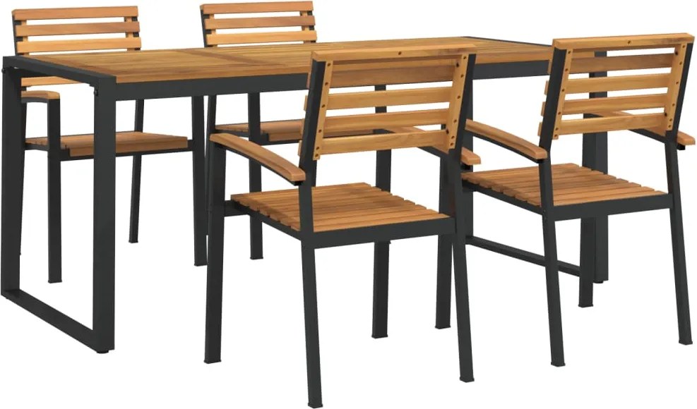 3155410 vidaXL Градински трапезен комплект, 5 части, акация масив и метал