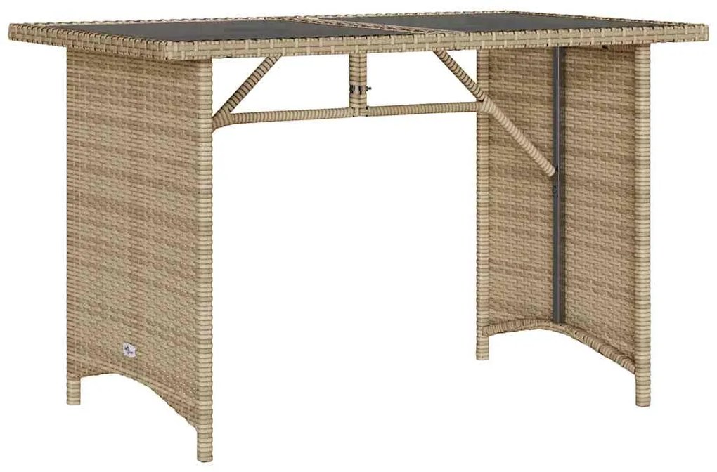 366353 vidaXL Градинска маса със стъклен плот бежова 110x68x70 см полиратан