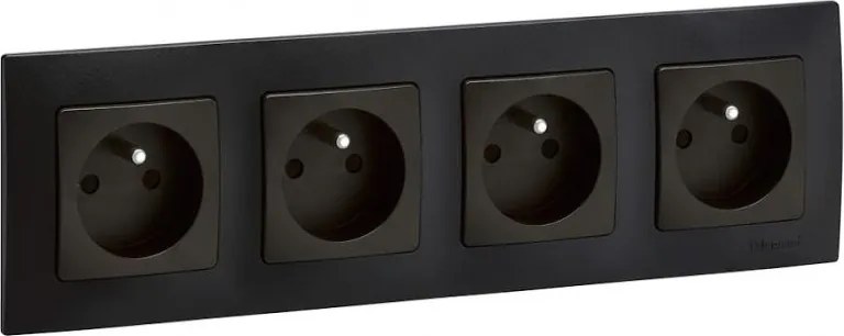 Legrand - Четворна домашна контактна розетка с рамка NILOE 250V черна