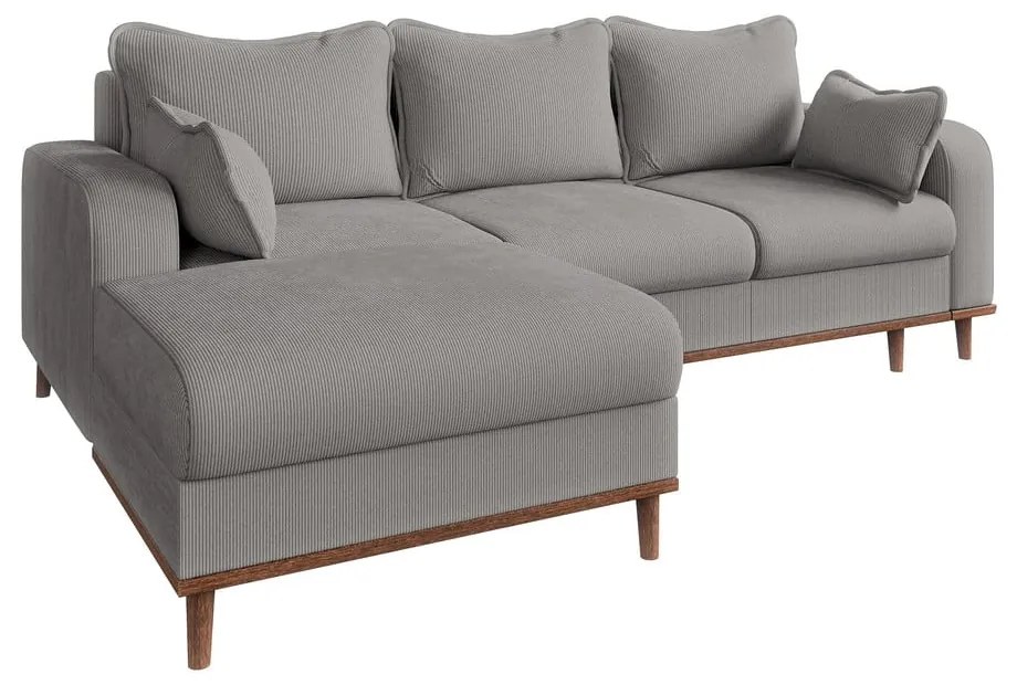 Светлосив ъглов диван от рипсено кадифе (ляв ъгъл) Beata – Ropez