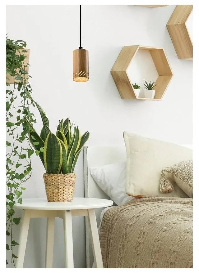 Черна висяща лампа с дървен абажур ø 7 cm Tubo - Candellux Lighting