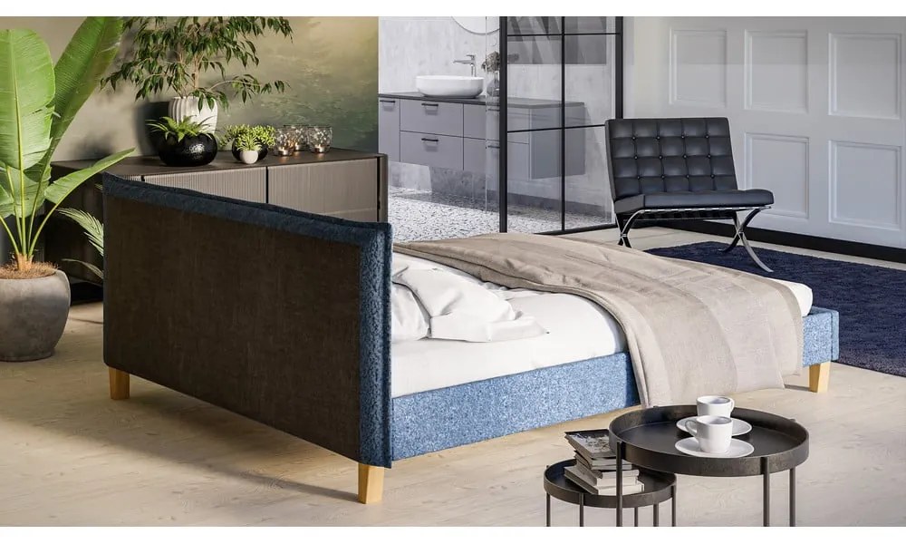 Синьо тапицирано двойно легло с решетка 160x200 cm Tina - Ropez