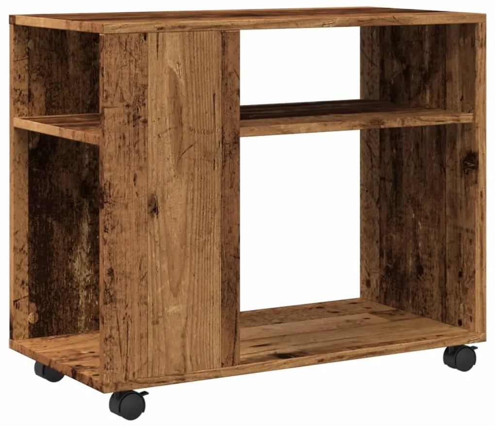 853153 vidaXL Странична маса с колела старо дърво 70x35x60 см инженерно дърво