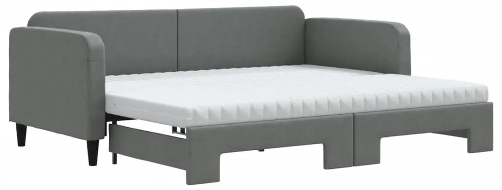 3196845 vidaXL Канапе с изтеглящо легло и матрак тъмносиво 90x190 см плат
