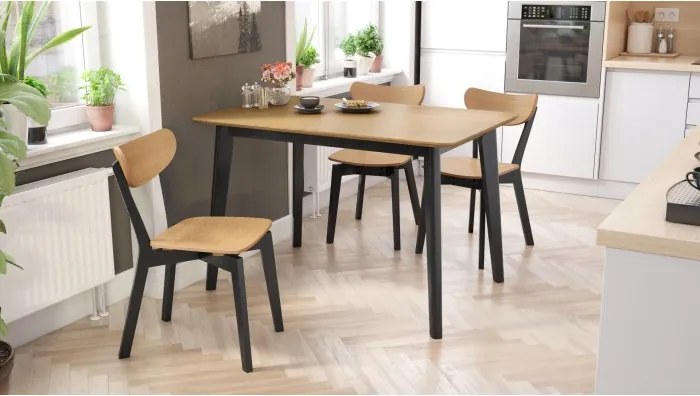 РОКСИ Естествен дъб/черна рамка - ДЪРВЕНА ПРАВОЪГЪЛНА МАСА 120x80 см РЕТРО ЗА КУХНЯ/ ТРАПЕЗАПИЯ