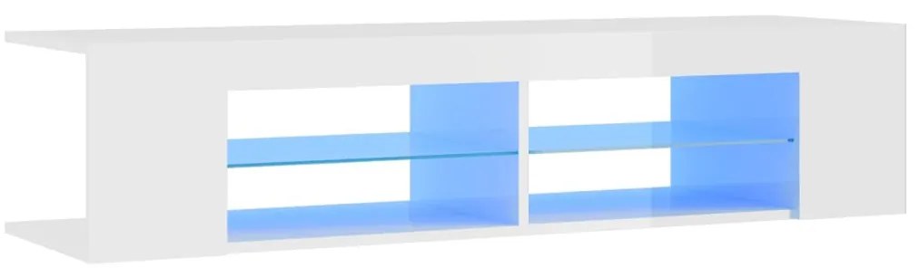 804235 vidaXL ТВ шкаф с LED осветление, бял гланц, 135x39x30 см
