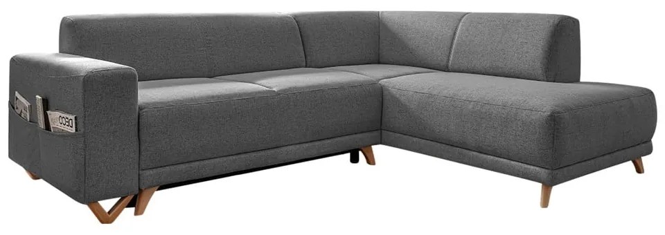 Сив разтегателен/с място за съхранение ъглов диван (десен ъгъл/L форма) Classy Sophie – Miuform