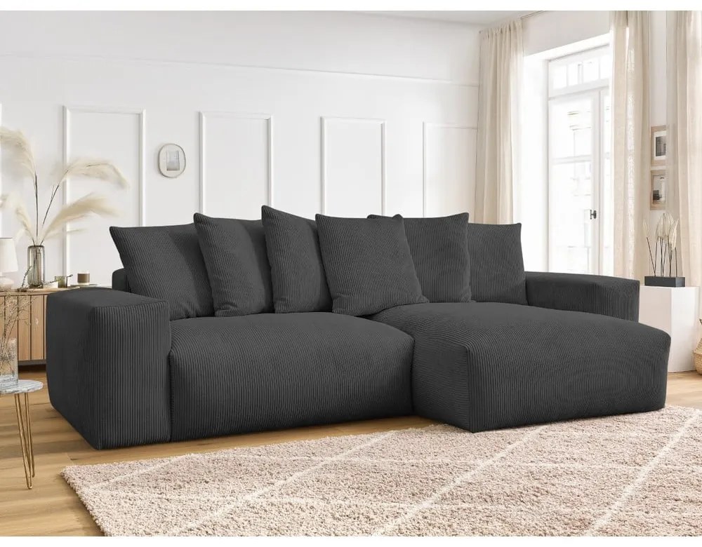 Тъмносив сгъваем/с място за съхранение ъглов диван от рипсено кадифе Voltaire – Bobochic Paris