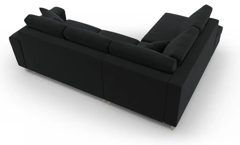 Черен кадифен разтегателен ъглов диван с място за съхранение (ляв ъгъл/L форма) Kyoto – Cosmopolitan Design