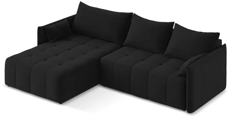 Черен разтегателен ъглов диван с място за съхранение (ляв ъгъл) Moku – Makamii