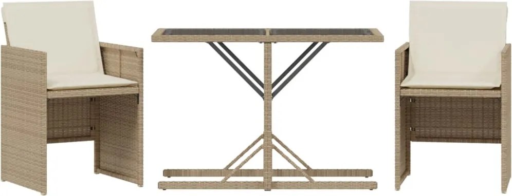 365066 vidaXL Бистро комплект с възглавници 3 части бежов полиратан