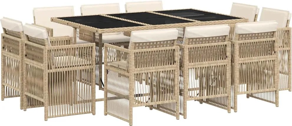 3211030 vidaXL Градински комплект с възглавници, 11 части, бежов полиратан