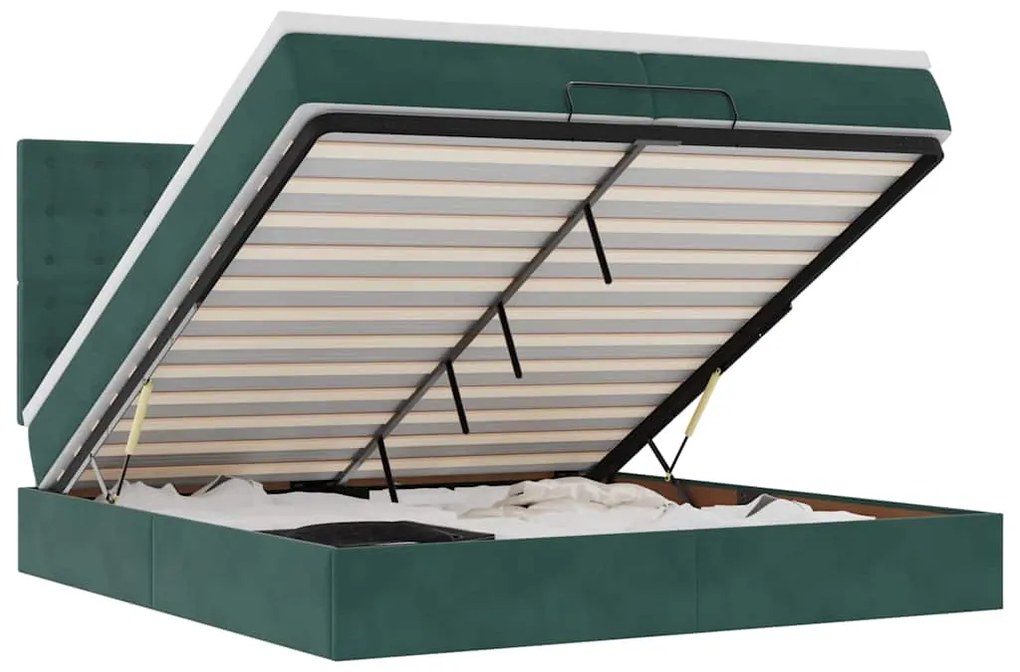 3314489 vidaXL Османска легло с матраци и LED, тъмнозелено, 200x200 см, кадифе