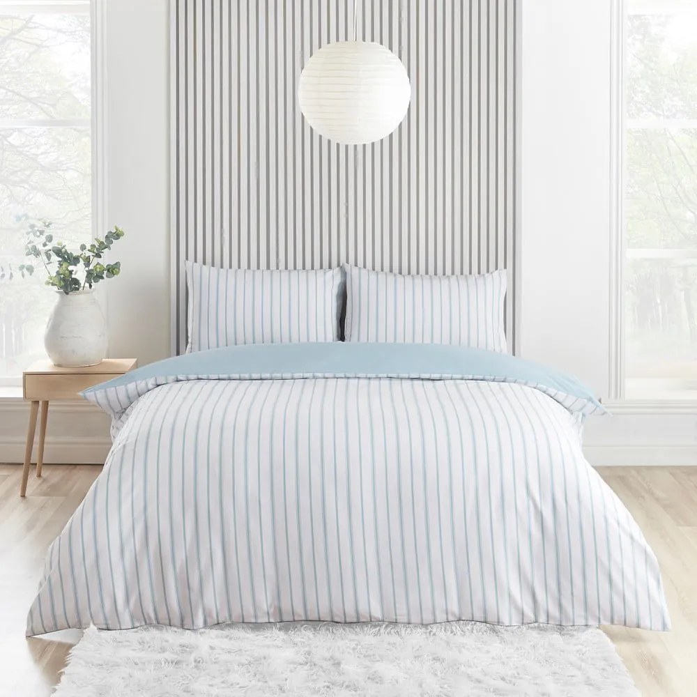 Бяло-синьо двойно удължено спално бельо 230x220 cm Meadowsweet Floral – Catherine Lansfield