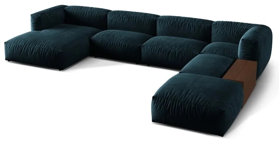 Тъмносин кадифен модулен ъглов диван (десен ъгъл/U форма) Martina – Micadoni