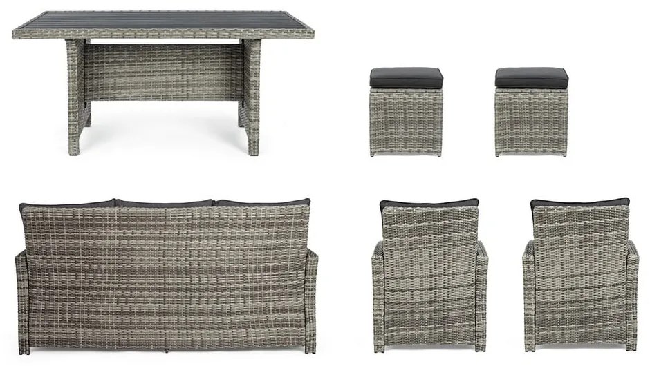 Сив градински комплект от за отдих от изкуствен ратан за 6 Ariel – Bizzotto