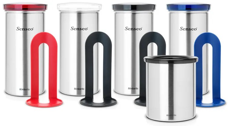 Буркан за съхранение на кафе капсули Brabantia 646986, За до 18 броя капсули, Неръждаема стомана, Устойчив на пръстови отпечатъци, Инокс/червен