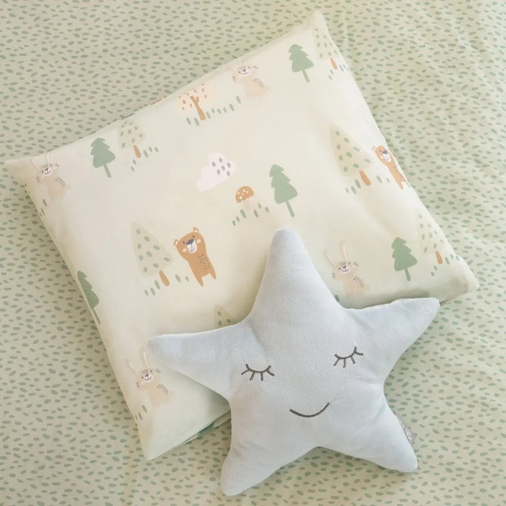 Светлозелено памучно детско спално бельо за детско креватче 80x80 cm Woodland Buddies – Roba