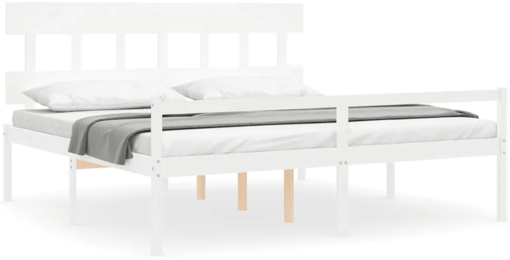 3195437 vidaXL Легло за възрастни с табла, бяло, 200x200 см, масивно дърво