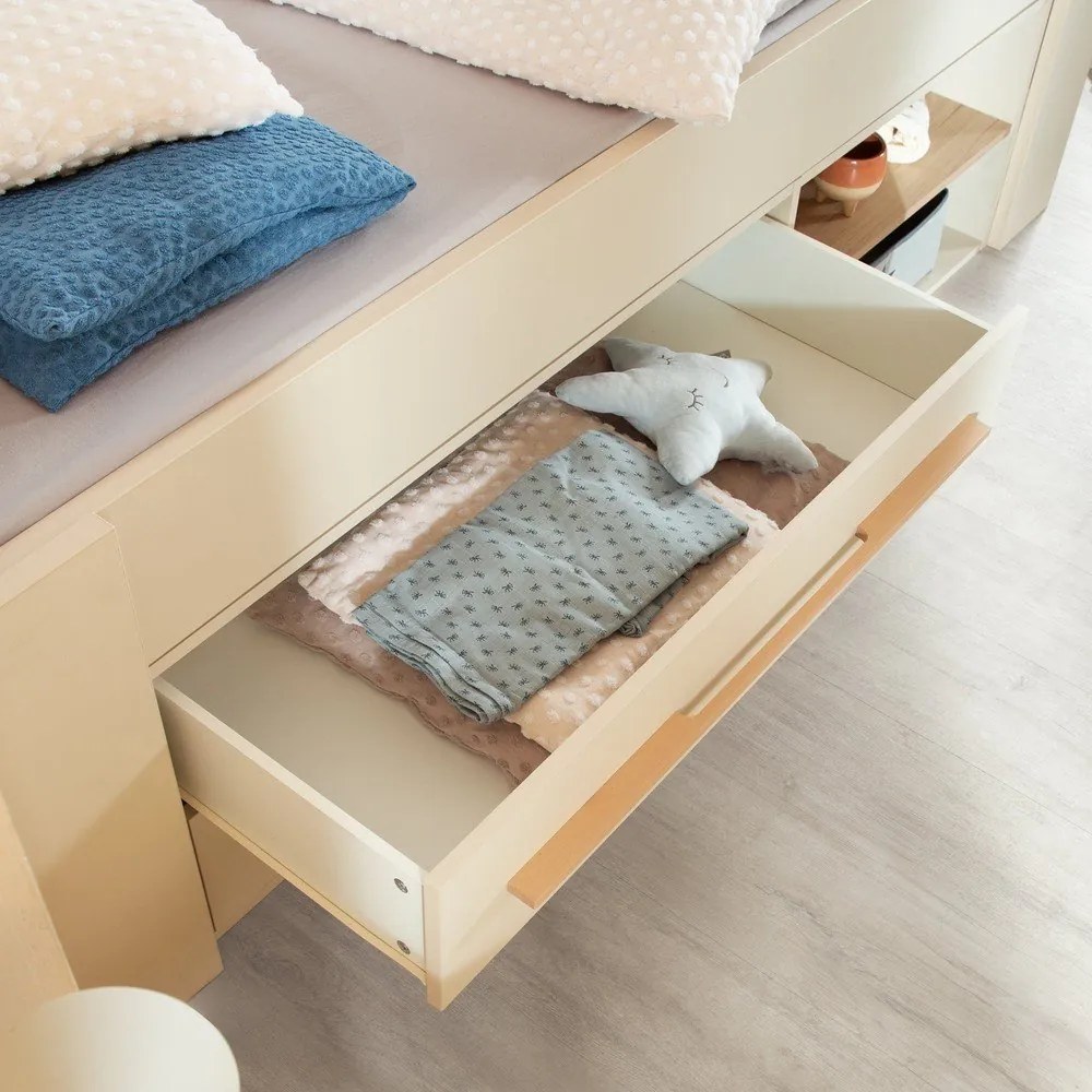 Бежово детско легло 90x200 cm с място за съхранение без ламелно дъно Captain – Roba