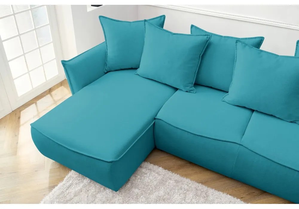 Тюркоазен ъглов разтегателен диван (ляв ъгъл) Leon - Bobochic Paris