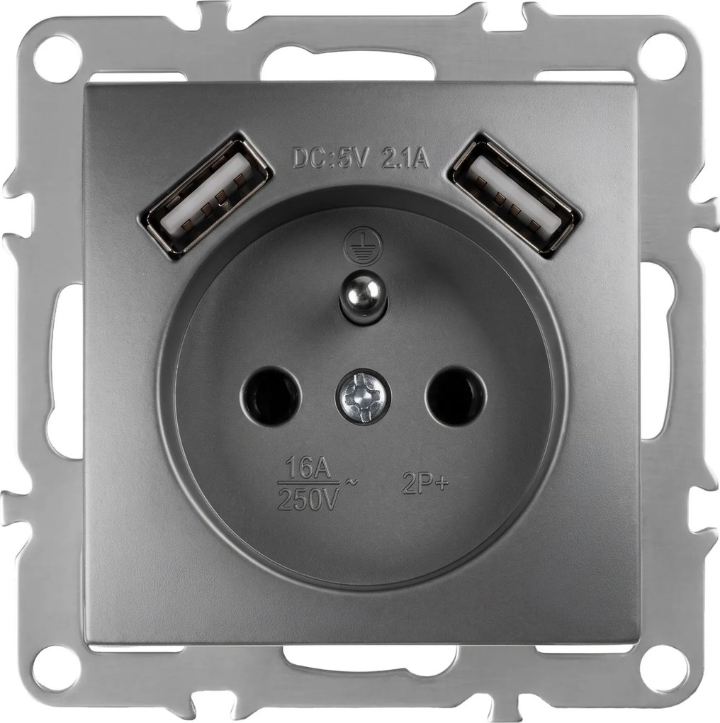 Единичен контакт със заземяване + 2x USB-A OSTE JNH003-G Grey