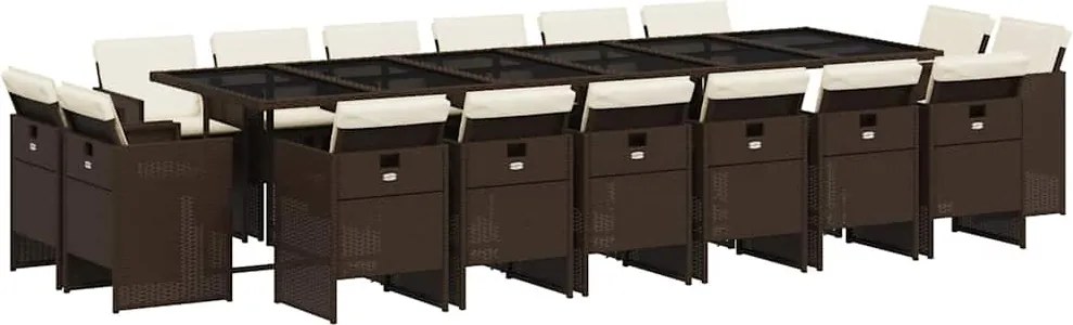 3210705 vidaXL Градински комплект с възглавници 17 части кафяв полиратан