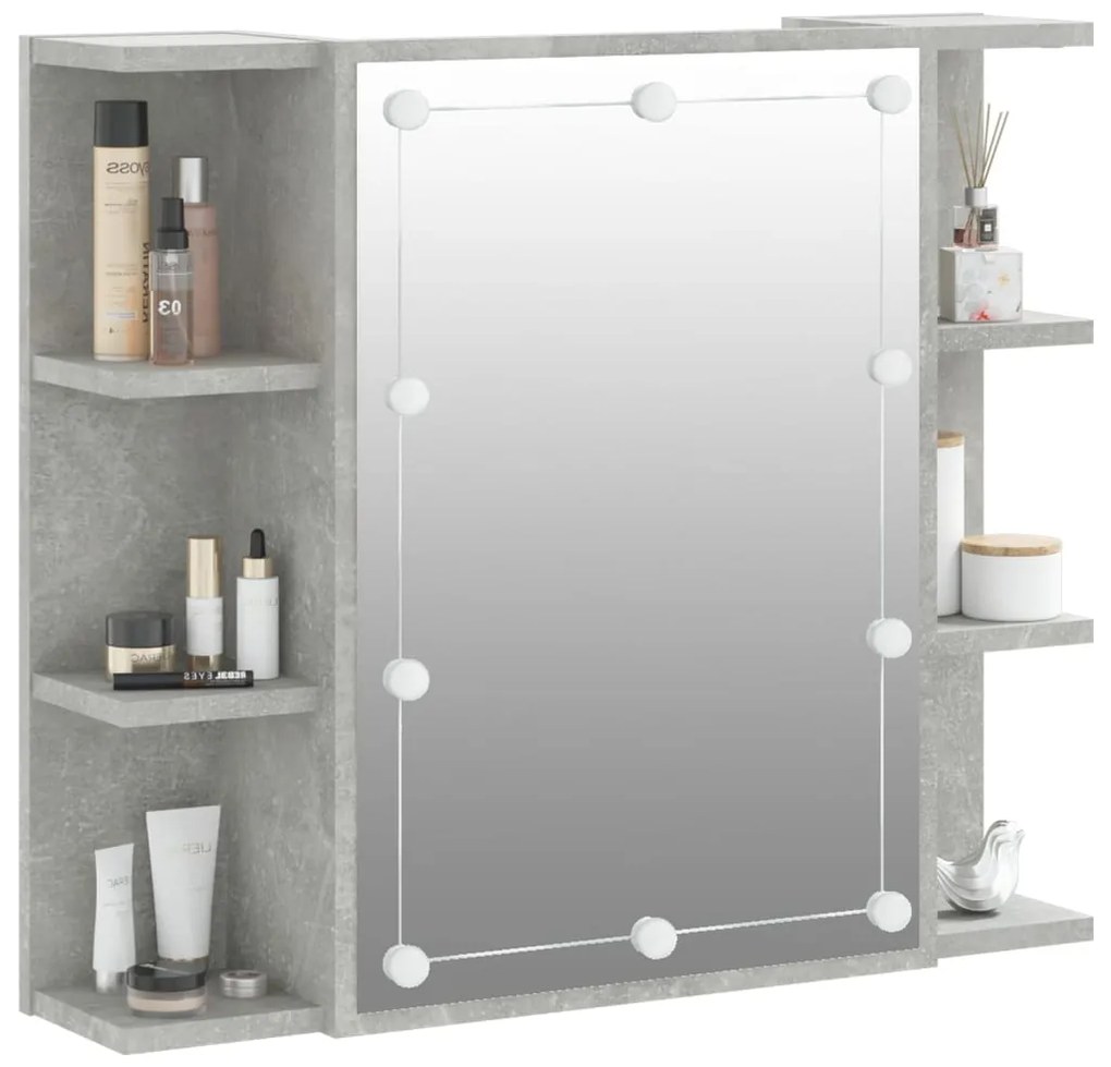 Огледален шкаф с LED, бетонно сив, 70x16,5x60 см