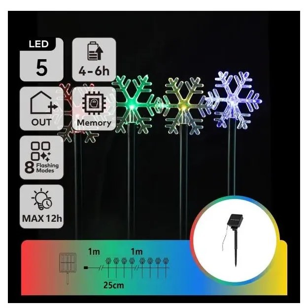 Aigostar - LED RGBY соларно коледно осветително тяло LED/1,2V/8 функции 1m IP65 800mAh снежинки