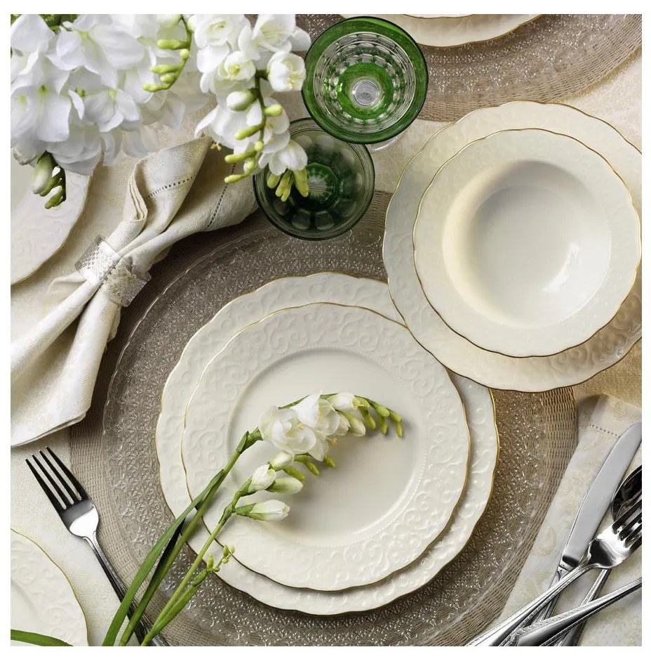 Комплект за хранене 24 части, бял/златен, порцелан