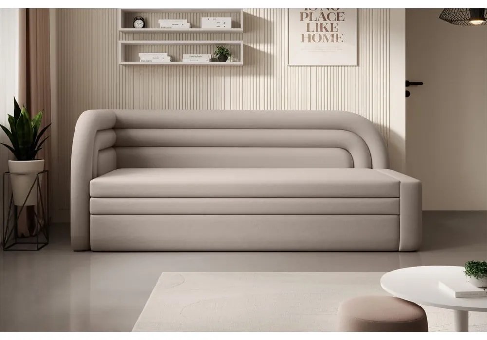 Бежов кадифен сгъваем/с място за съхранение диван ляв ъгъл 223 cm Fabillo – ELTAP