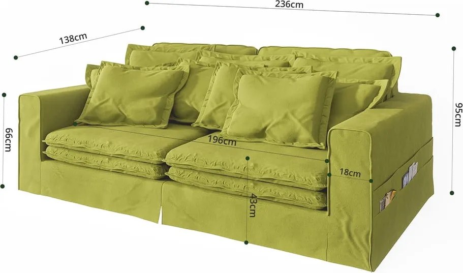 Светлозелен диван 236 cm Nora – Ropez