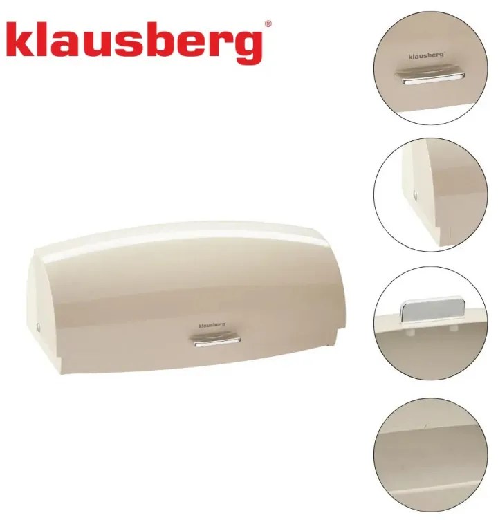 Кутия за хляб Klausberg KB 7932, 45 см, Ергономична дръжка, Метална, Бежов